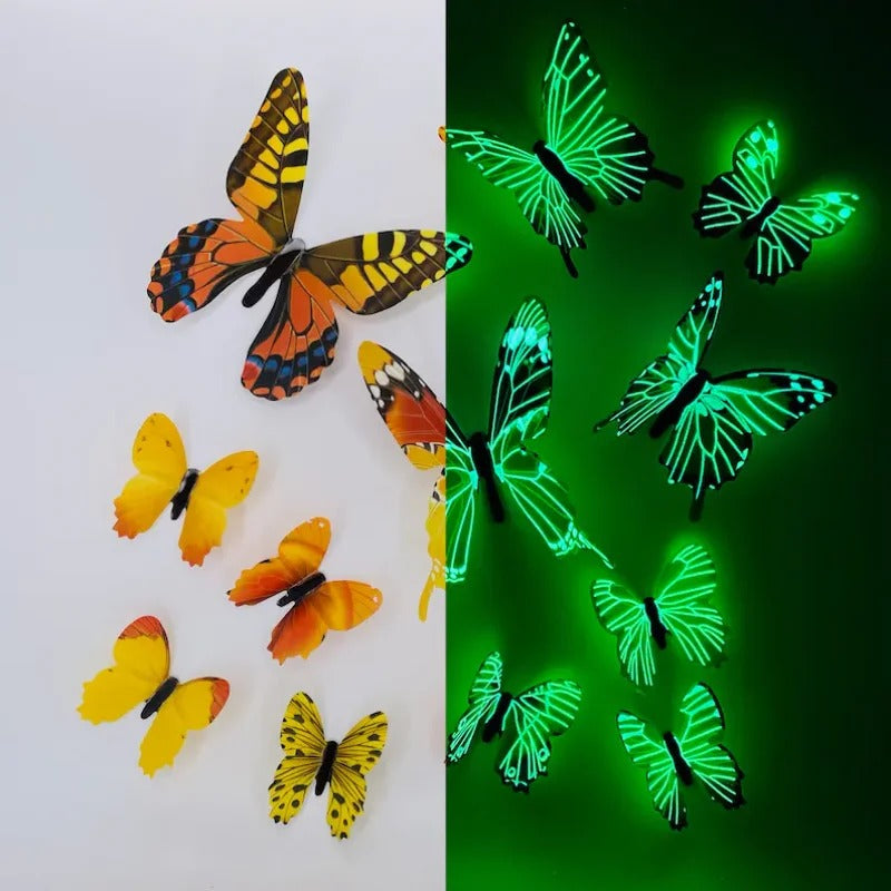 12Pcs Fashion 3D Luminous Butterfly Creative Wall Sticker For DIY Wall Stickers Modern Wall Art Home Decorations DIY Gift