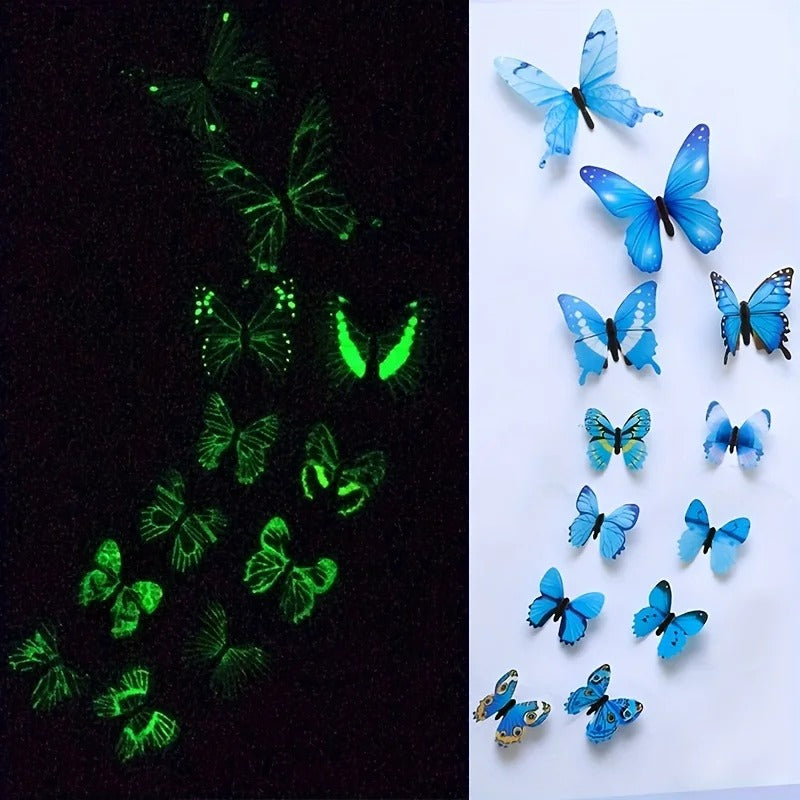12Pcs Fashion 3D Luminous Butterfly Creative Wall Sticker For DIY Wall Stickers Modern Wall Art Home Decorations DIY Gift