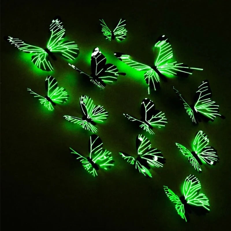 12Pcs Fashion 3D Luminous Butterfly Creative Wall Sticker For DIY Wall Stickers Modern Wall Art Home Decorations DIY Gift
