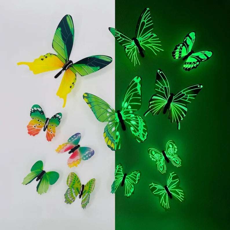 12Pcs Fashion 3D Luminous Butterfly Creative Wall Sticker For DIY Wall Stickers Modern Wall Art Home Decorations DIY Gift