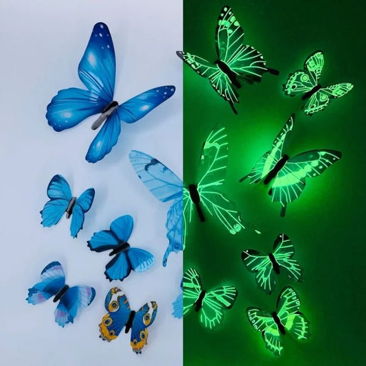 12Pcs Fashion 3D Luminous Butterfly Creative Wall Sticker For DIY Wall Stickers Modern Wall Art Home Decorations DIY Gift