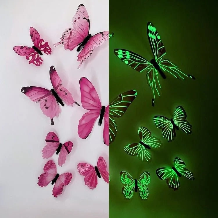 12Pcs Fashion 3D Luminous Butterfly Creative Wall Sticker For DIY Wall Stickers Modern Wall Art Home Decorations DIY Gift